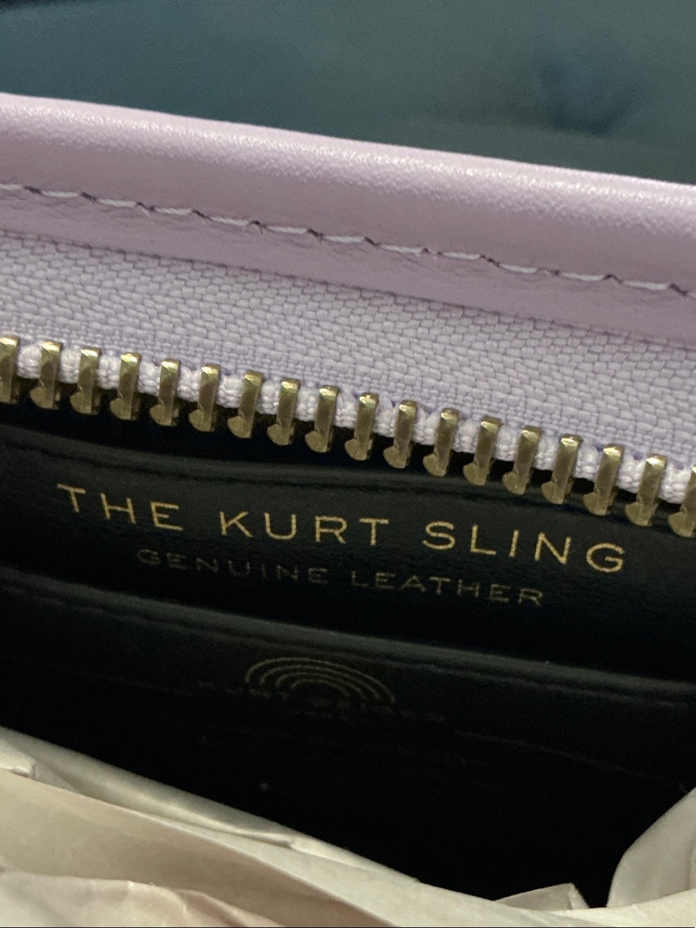 Kurt Geiger Lilac Leather shoulder bag with Gold Accent - Picture 9 of 9